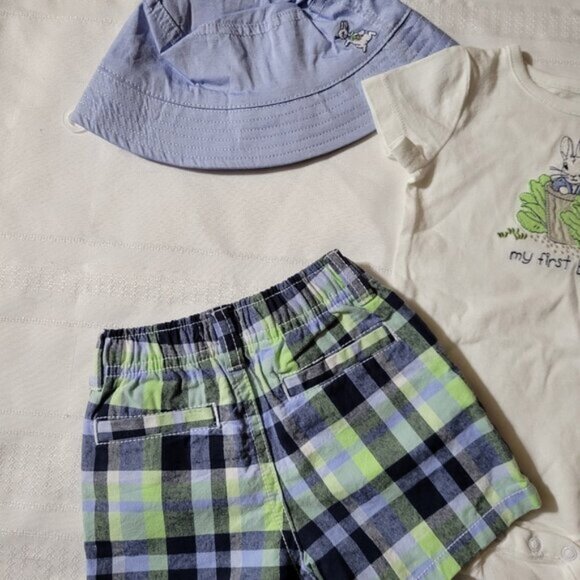 Gymboree Peter Rabbit My First Easter Bodysuit 3-6 month Dressed Up plaid Shorts - Picture 3 of 5